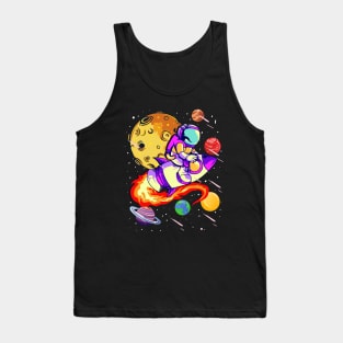 Astronaut Riding Rocket Spaceman Outer Space Planets Tank Top